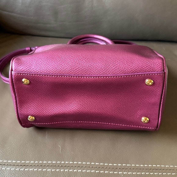 Coach Magenta Metallic Leather Mini Satchel Crossbody Purse - Picture 7 of 16